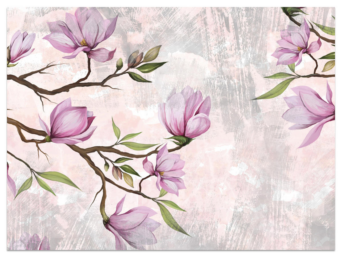FOTOTAPETE für Schlafzimmer Rosa Magnolienblüten Botanisch 250x175 - Beige/Violett, Papier (250/175cm) - Muralo
