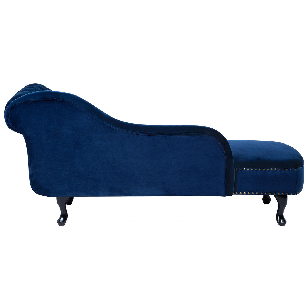 CHAISELONGUE Samtstoff blau rechtsseitig Nimes - Blau/Dunkelbraun, Textil (170/79/61cm) - Beliani