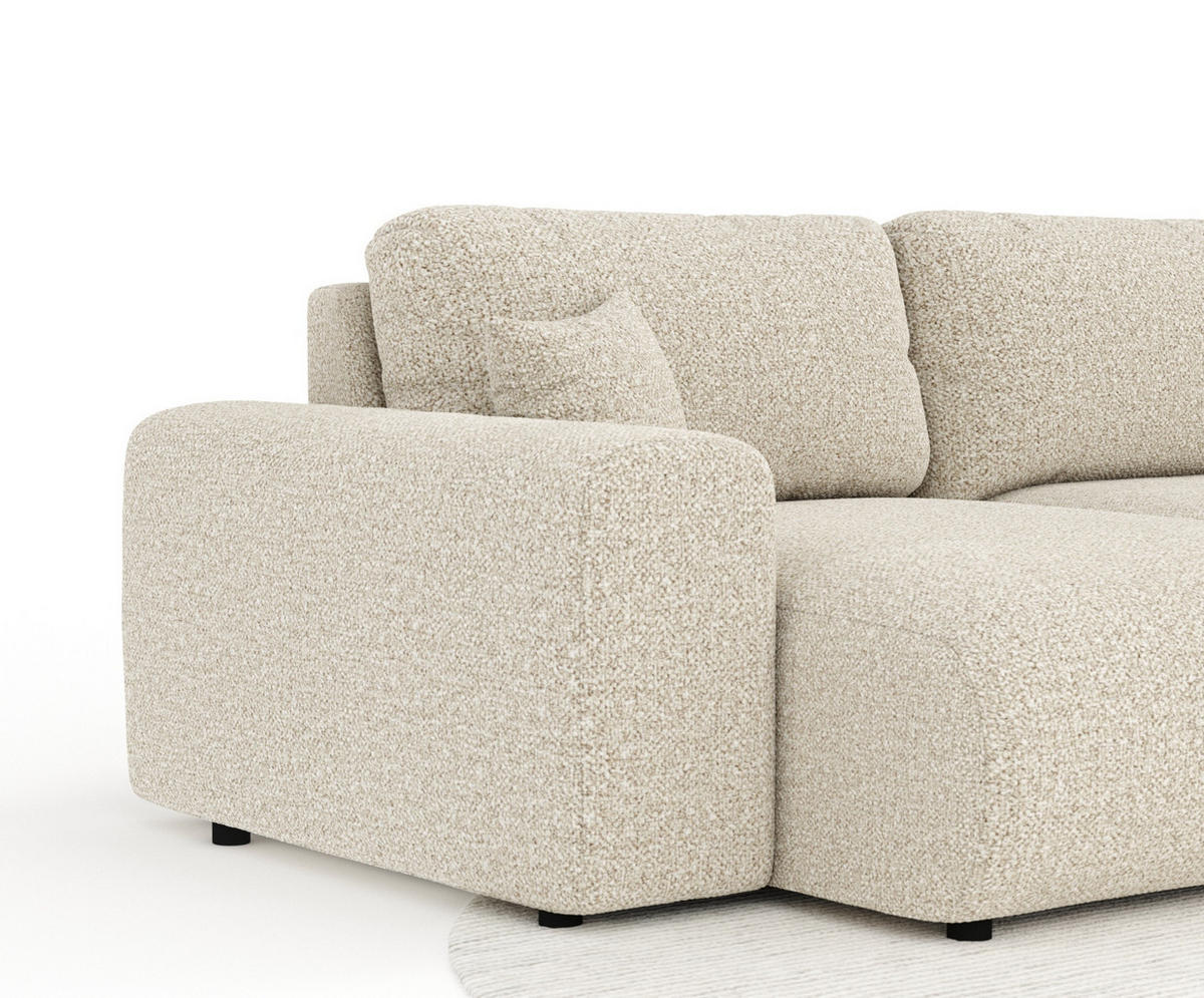 PANORAMASOFA Zanzibar Beige Plüschstoff - Beige/Schwarz, Holz/Holzwerkstoff (325/79/144cm) - Maison de Reve