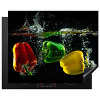 HERDABDECKPLATTE Paprika - Gemüse - Wasser - Schwarz - Rot - Grün - Gelb Herdabdeckung Induktionsfeld 65x52 cm - Multicolor, Kunststoff (65/52/0.2cm) - MuchoWow