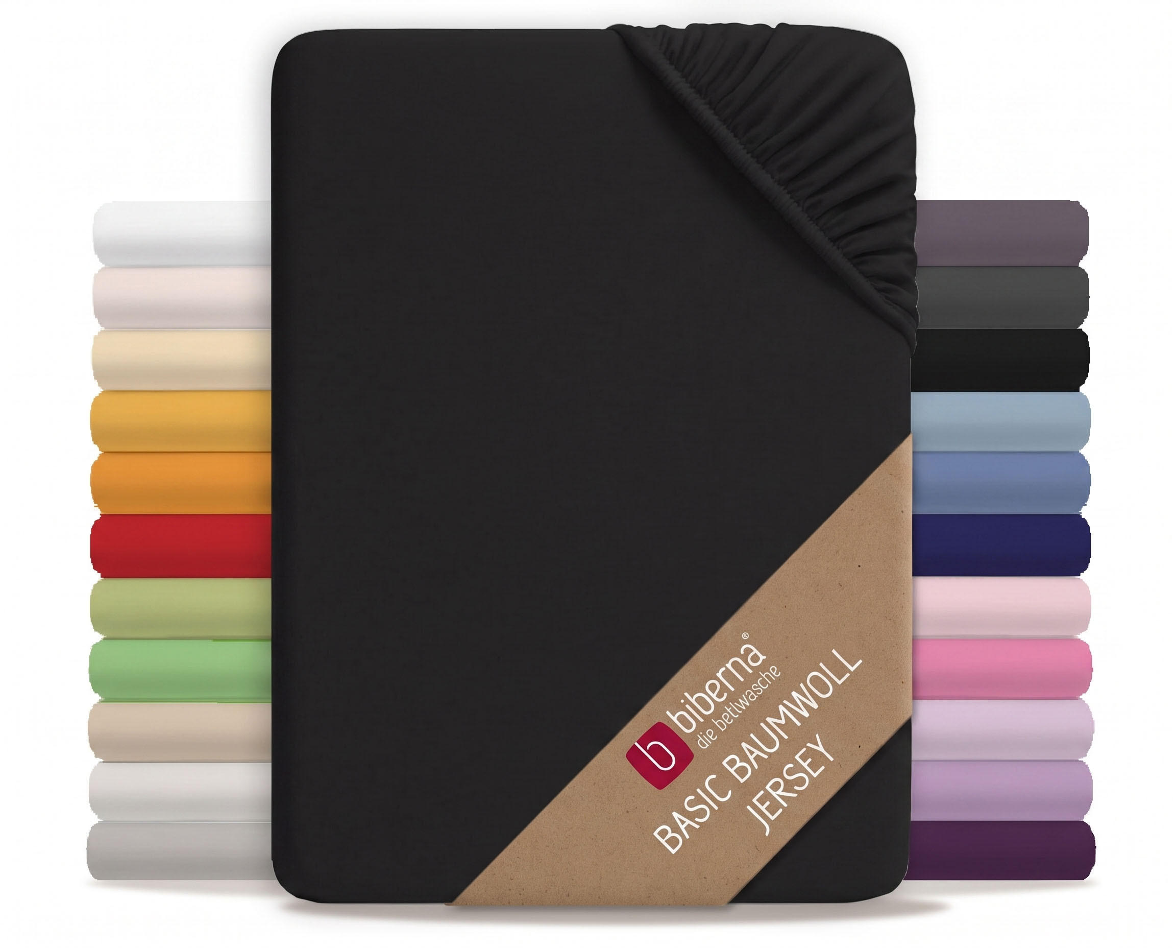 SPANNBETTTUCH Basic Jersey schwarz, 90x190 cm - 100x200 cm - Schwarz, Textil (100/200cm) - biberna