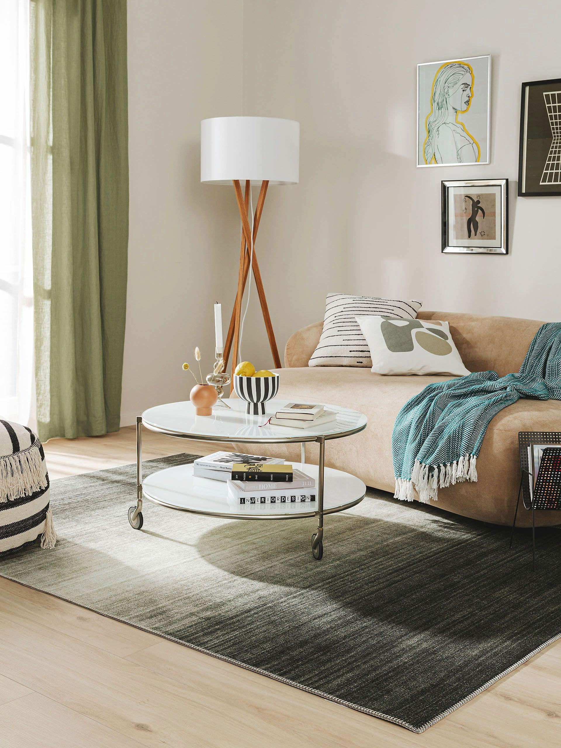 Thumbnail - benuta Pop Teppich, Olivgrün, Textil, Beton Optik, Rechteckig, 120x170 cm, wasserabweisend, Teppiche & Böden, Teppiche