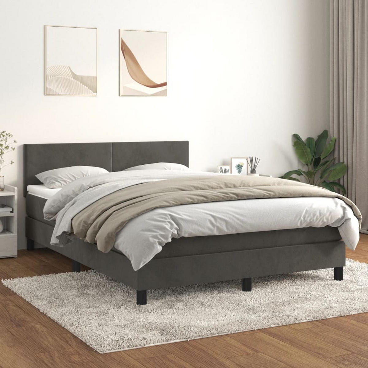BOXBETT Mit Matratze Dunkelgrau 140/200 Cm Samt - Weiß, Textil (140/200cm) - vidaXL