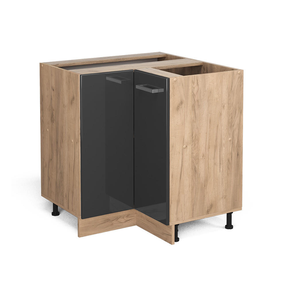 ECKUNTERSCHRANK R-Line Anthrazit Hochglanz 75.6 cm ohne AP - Honigeiche/Schwarz Hochglanz, Holzwerkstoff (75.6/81.6/46cm) - Vicco