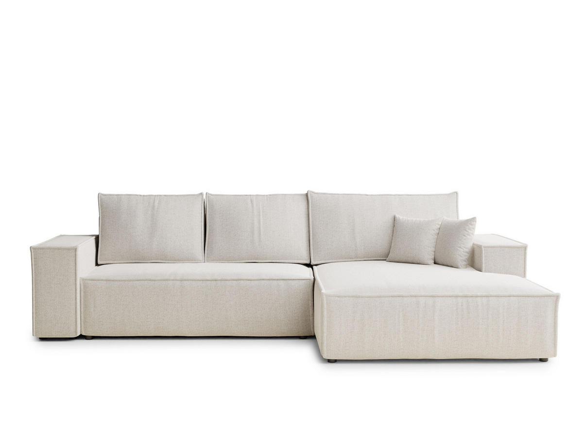 ECKSOFA Maze Hellbeige Webstoff - Rechts Seite - Creme/Schwarz, Holz/Holzwerkstoff (294/185cm) - Maison de Reve