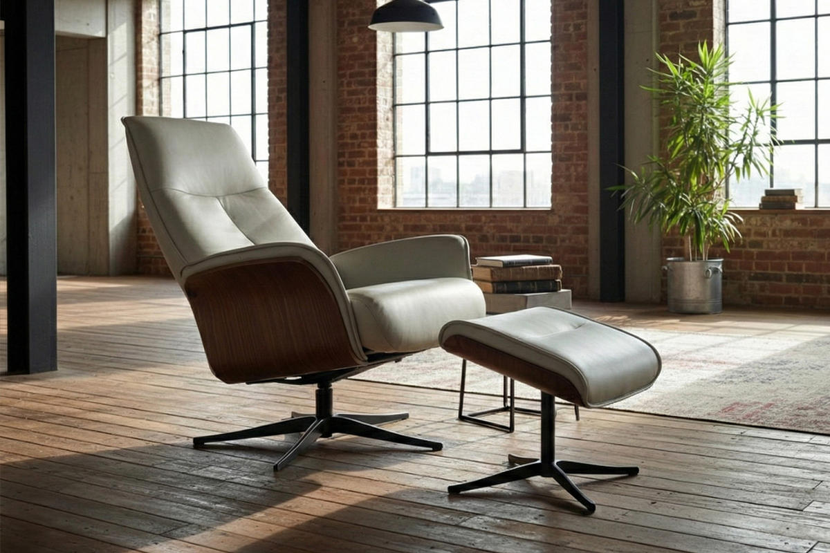 RELAXSESSEL FERREIRA Grau Leder Relaxfunktion - Schwarz/Grau, Leder/Metall (78/106/84cm) - KAWOLA