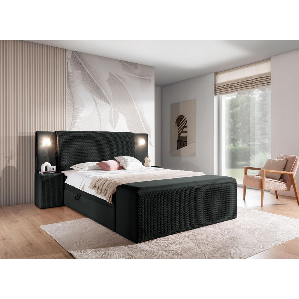 Thumbnail - Fun Möbel Boxbett, Schwarz, Textil, 180x200 cm, Schlafzimmer, Betten, Boxspringbetten