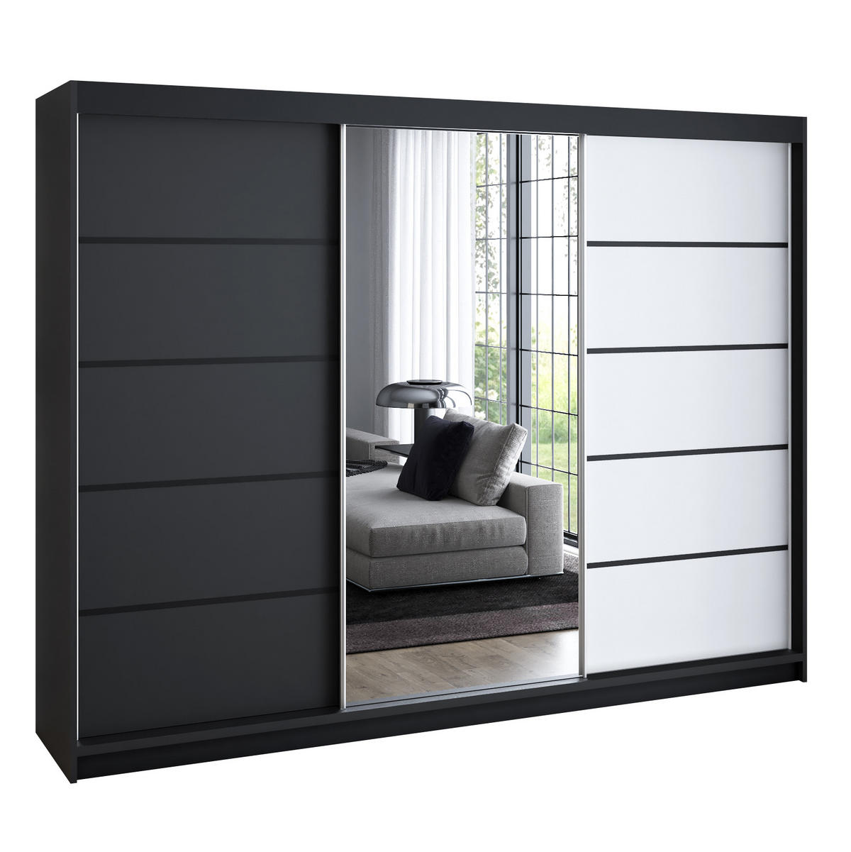 SCHWEBETÜRENSCHRANK 200 cm VILANO 2 Farbe: Schwarz, Schwarz, Weiß - Schwarz/Weiß, Holzwerkstoff (200/215/59.5cm) - A&J MöbelLand