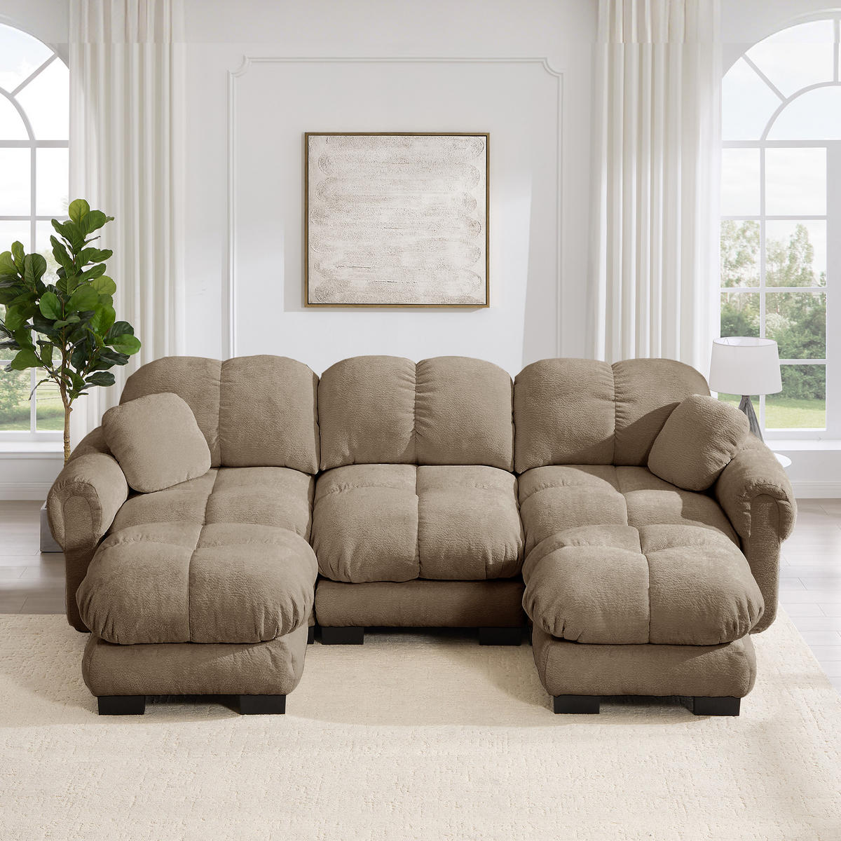 WOHNLANDSCHAFT DE-34384 U-Form mit Ottoman und Steppdesign Braun - Braun, Textil (149/90/260cm) - ComfortXL