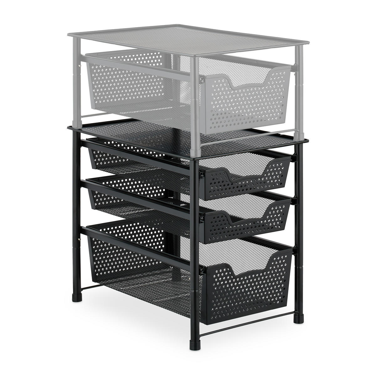 SCHUBLADENREGAL - Schwarz, Kunststoff/Metall (28/35/42.5cm) - Relaxdays