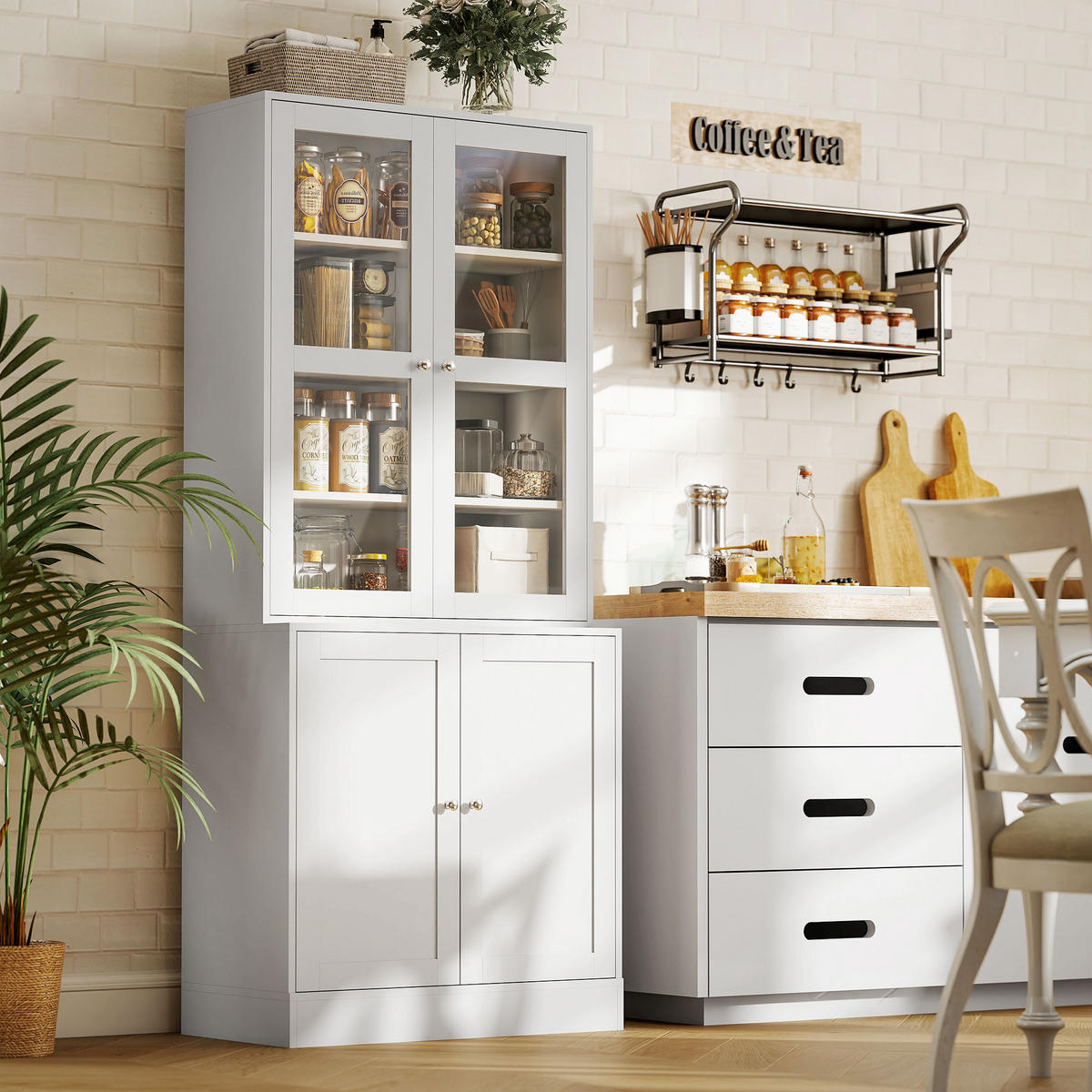 AKTENSCHRANK DE-14415 mit Glas- und Holztüren, verstellbare Böden Weiß - Weiß, Holzwerkstoff (40/178.5/76cm) - ComfortXL