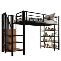 VYSOKÁ postel 90/200 cm černá/bílá se schody a úložným prostorem z kovu a MDF - černá, kov (90/200cm) - OKWISH