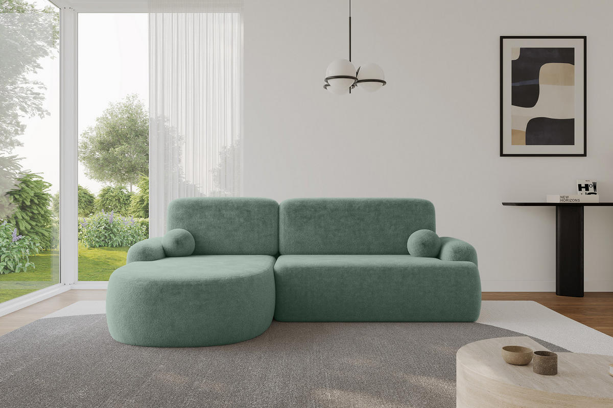 ECKSOFA mit Schlaffunktion und Bettkasten LIRA-L - 264x172x89 Salbeigrün - Mintgrün, Holzwerkstoff/Textil (264/172cm) - ALTDECOR