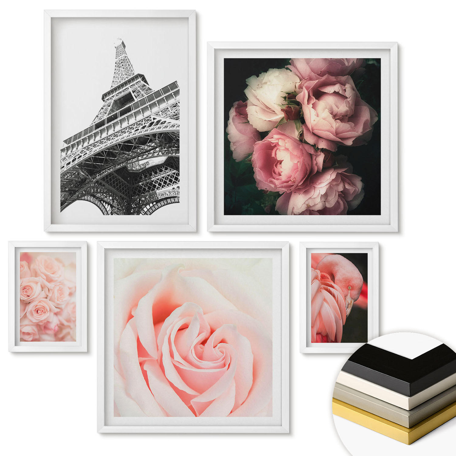 WANDBILDER 5er-Set - 50x50 cm & 20x30 cm & 40x60 cm Weißer Rahmen - Berge, Wasser, wunderschöne Landschaften - Weiß, Kunststoff (40/60cm) - ArtPrintCave