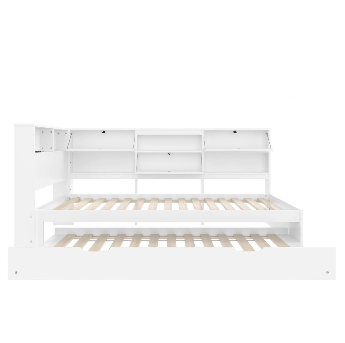 POLSTERBETT aus Kiefernholz & MDF 90x190/200 cm in Weiß mit Ausziehbett & USB-C - Weiß, Holzwerkstoff (90/200cm) - Modfu