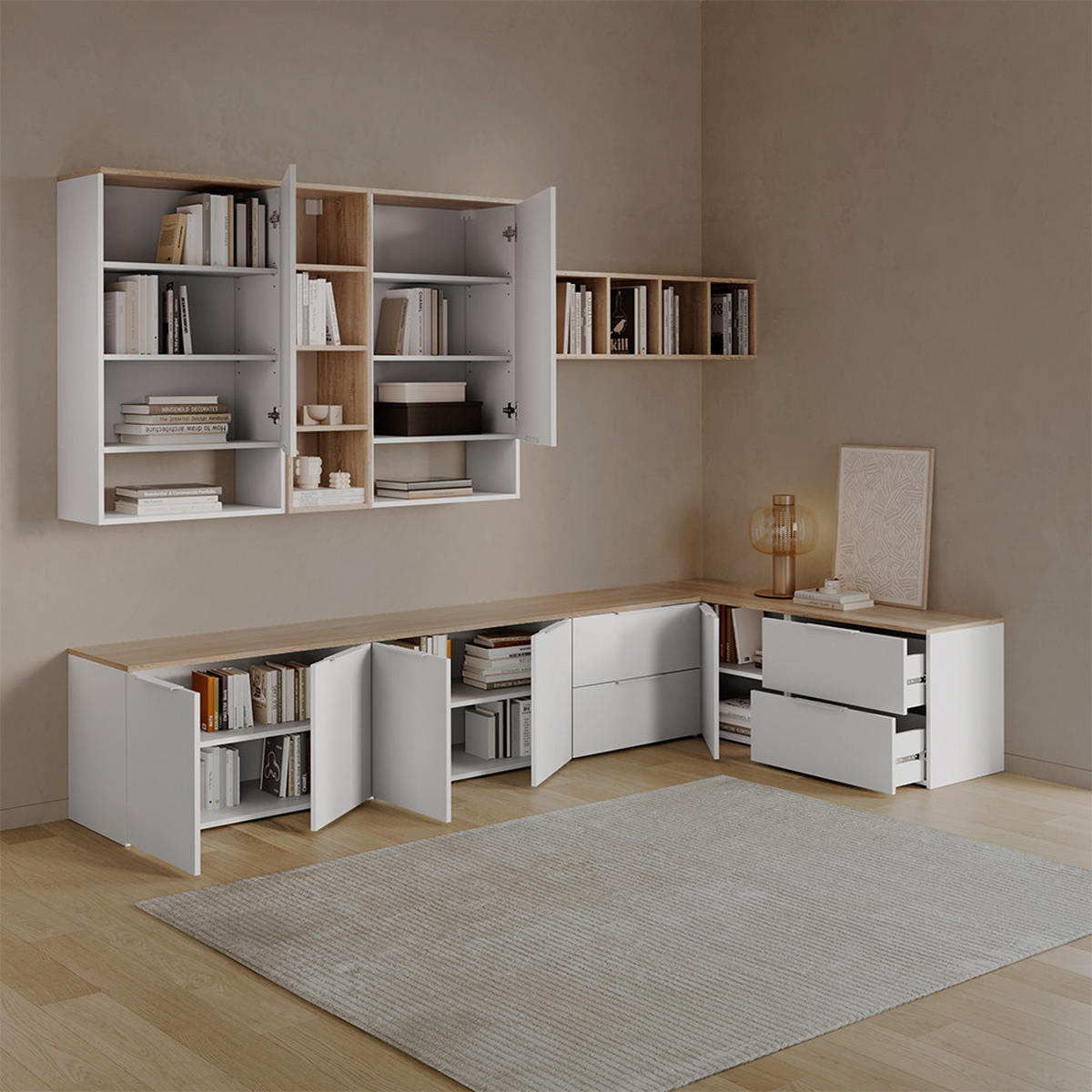 WOHNWAND Piave Weiß/Sonoma 2 Teile - Weiß/Sonoma Eiche, Holzwerkstoff (80/50/40cm) - Livinity®