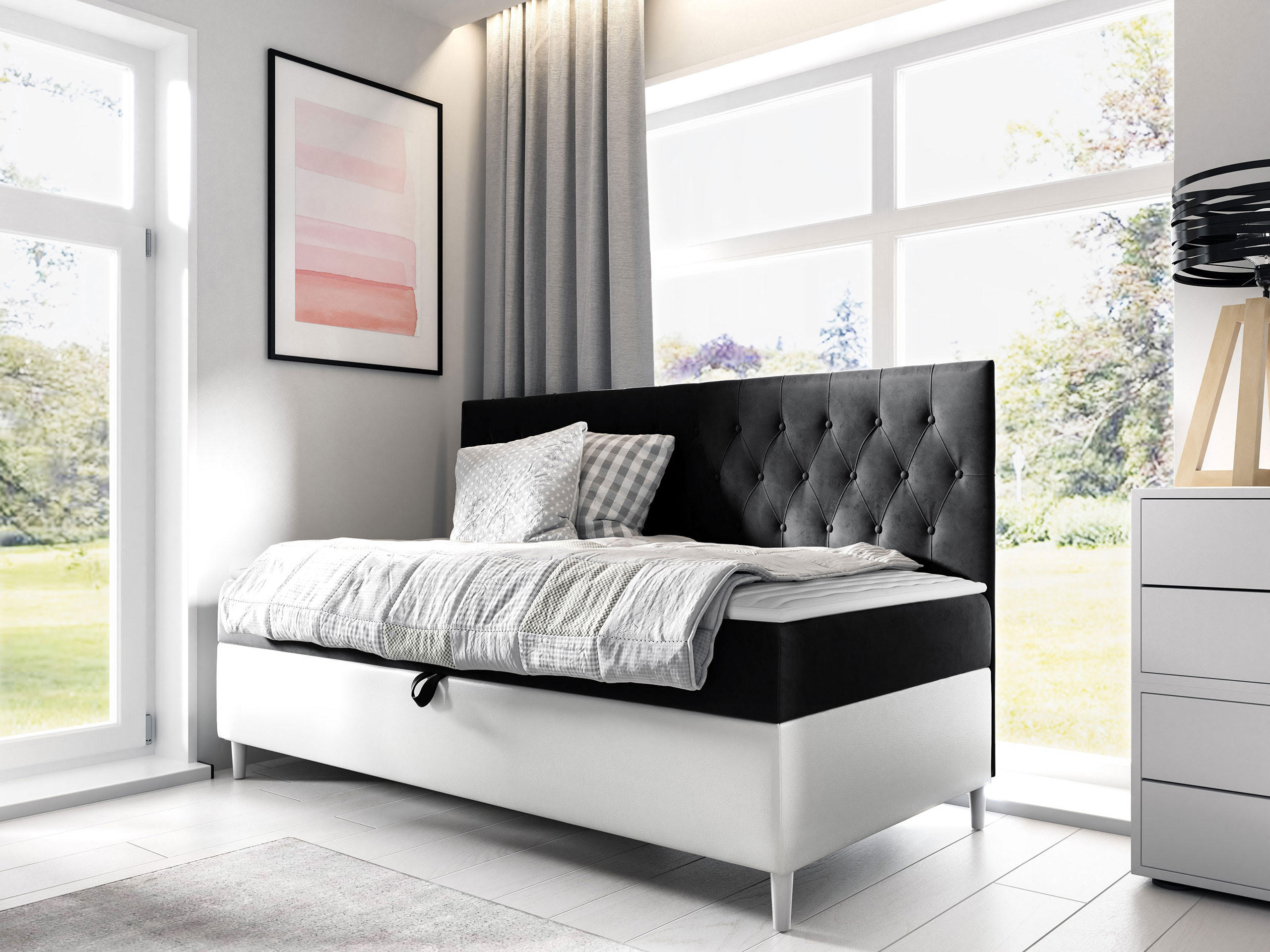 Thumbnail - Mirjan24 Boxbett, Weiß, Schwarz, Holz, 100x200 cm, Schlafzimmer, Betten, Boxspringbetten