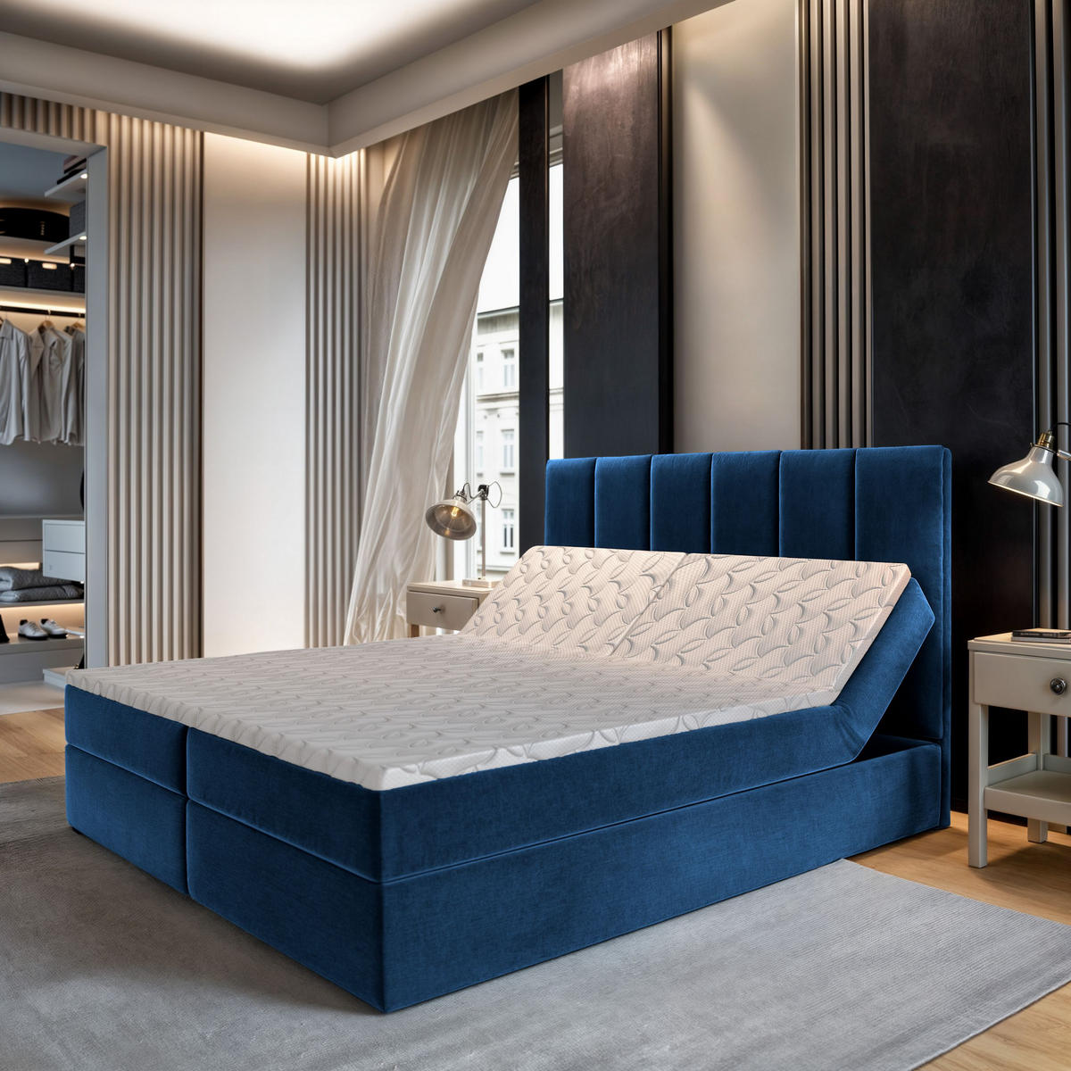 BOXBETT BARINO 140x200 cm mit Matratze und Topper - Blau - Blau, Holz (140/200cm) - MASSENO