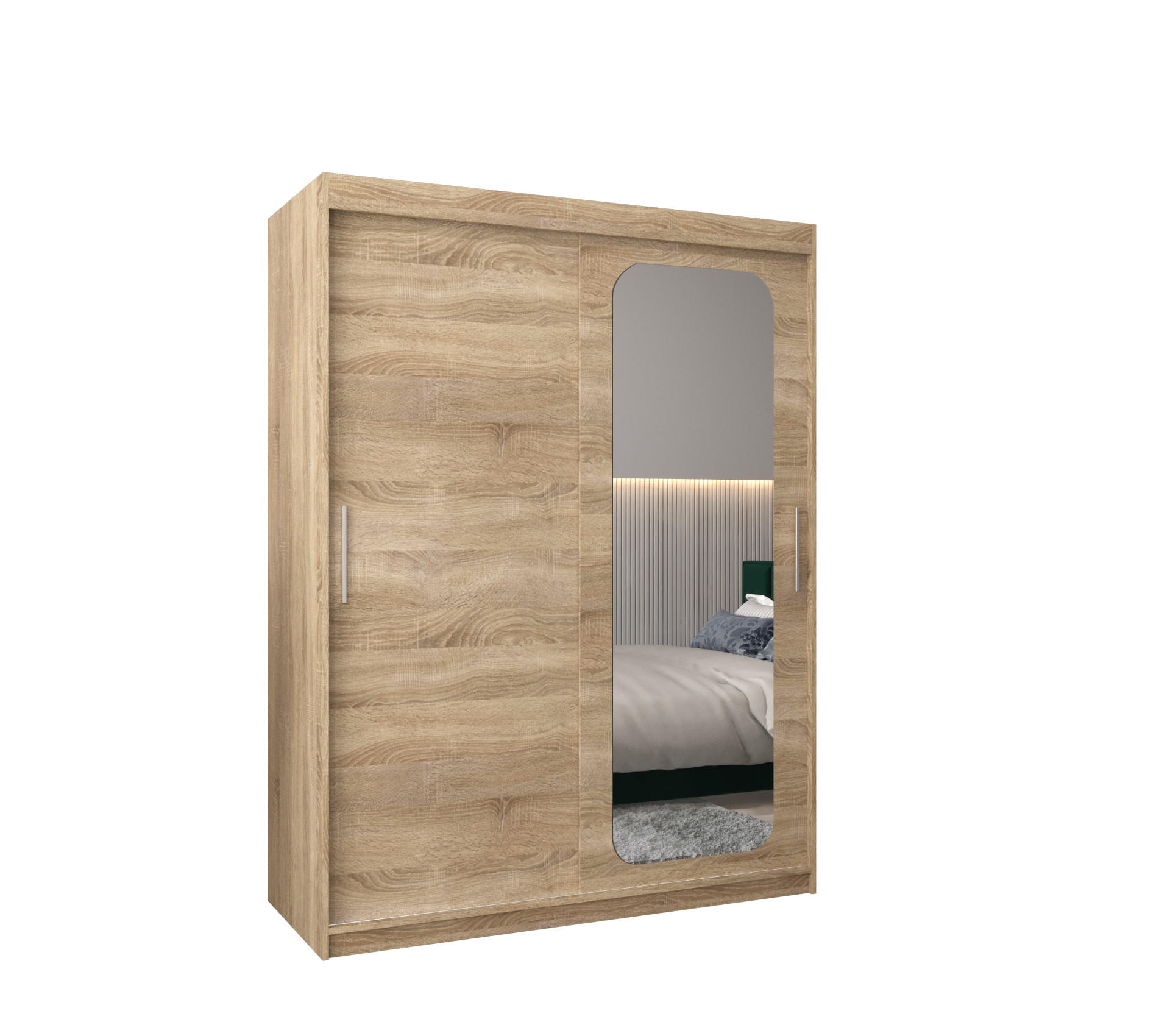 SCHWEBETÜRENSCHRANK 200/150/62 2-türig - Silberfarben/Sonoma Eiche, Holz/Kunststoff (150/200/62cm) - MÖBEL KRYSPOL
