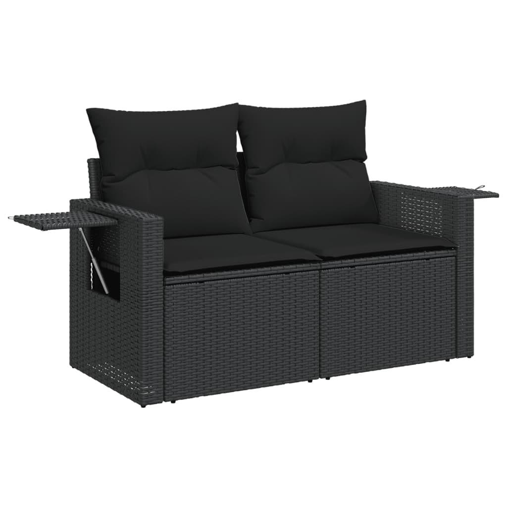 GARTENSOFA Mit Kissen 2-Sitzer Schwarz Poly Rattan - Schwarz, Kunststoff (124/69/62cm) - vidaXL