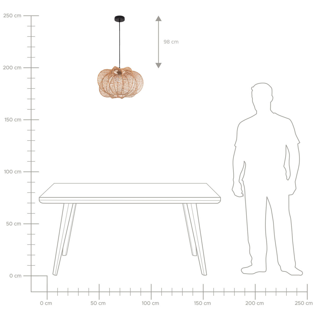 HÄNGELEUCHTE Naturfarben Kibi - Schwarz/Naturfarben, Kunststoff (44/44/131cm) - Beliani