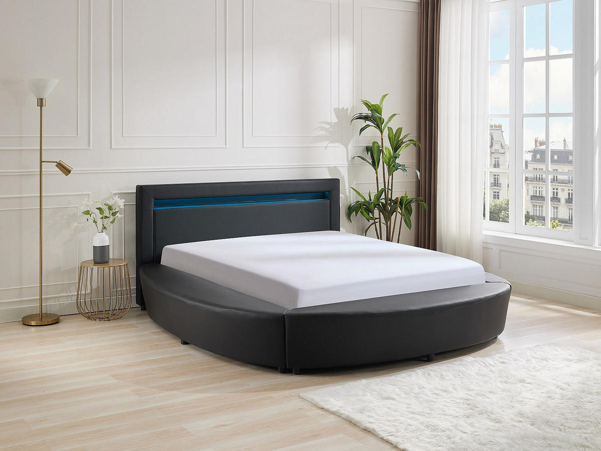 RUNDES Bett - 2 Personen-Sitzer - Kunstleder - Schwarz - - Schwarz, Leder (259/213cm) - Vente-Unique