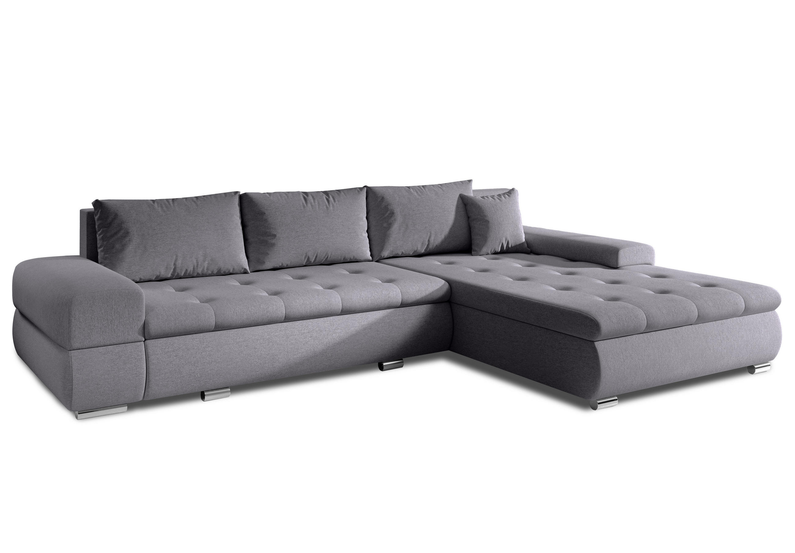 ECKSOFA L Form Sivaso Grau 310/210/85 cm – mit Schlaffunktion und Bettkasten - Silberfarben/Grau, Textil/Metall (310/210cm) - AX Living