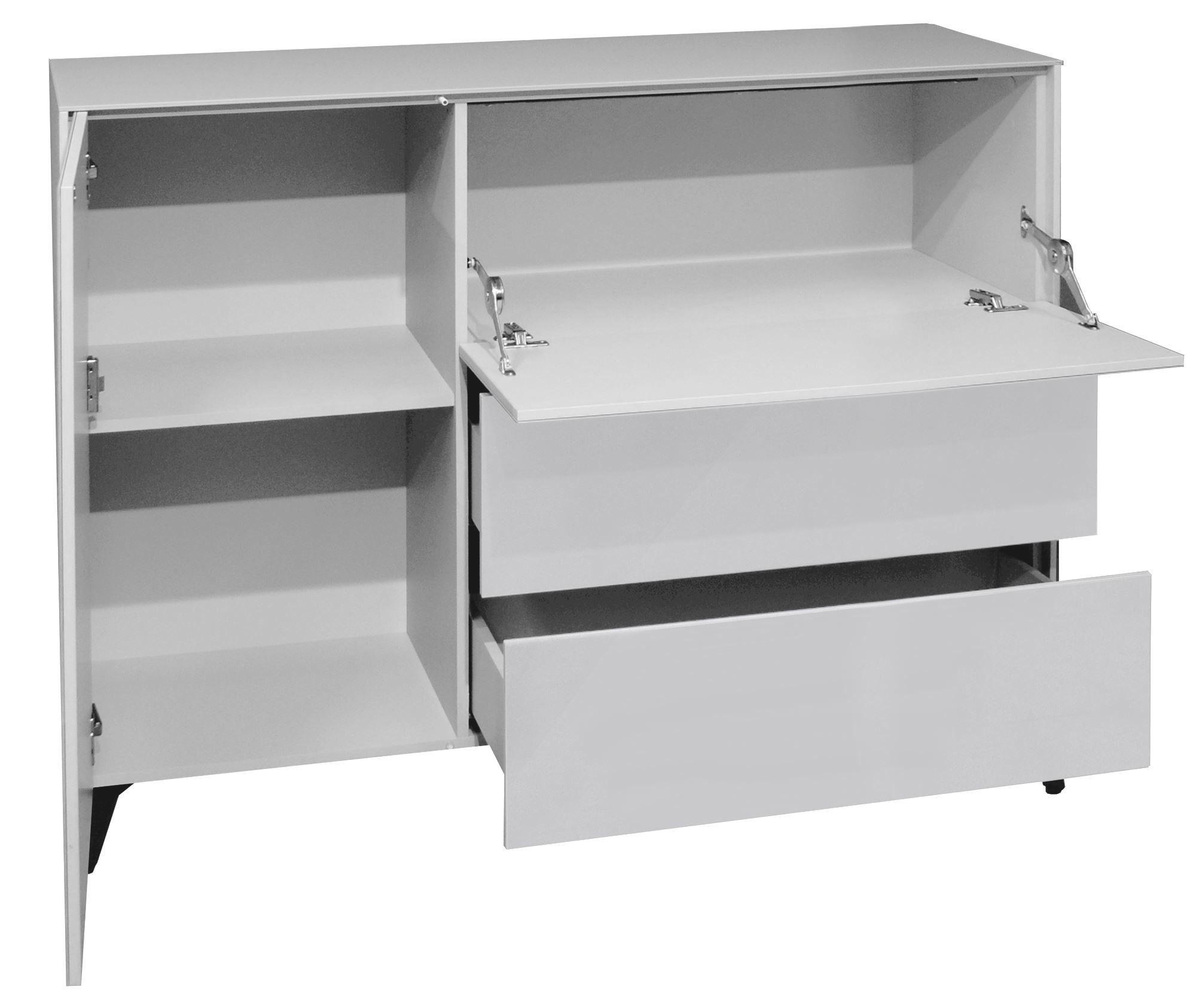 KOMMODE Elfi 131x42x104 Hochglanz Kreidegrau/Glas Kreidegrau - Hellgrau, Holzwerkstoff (131/104/42cm) - 58aufmkessel