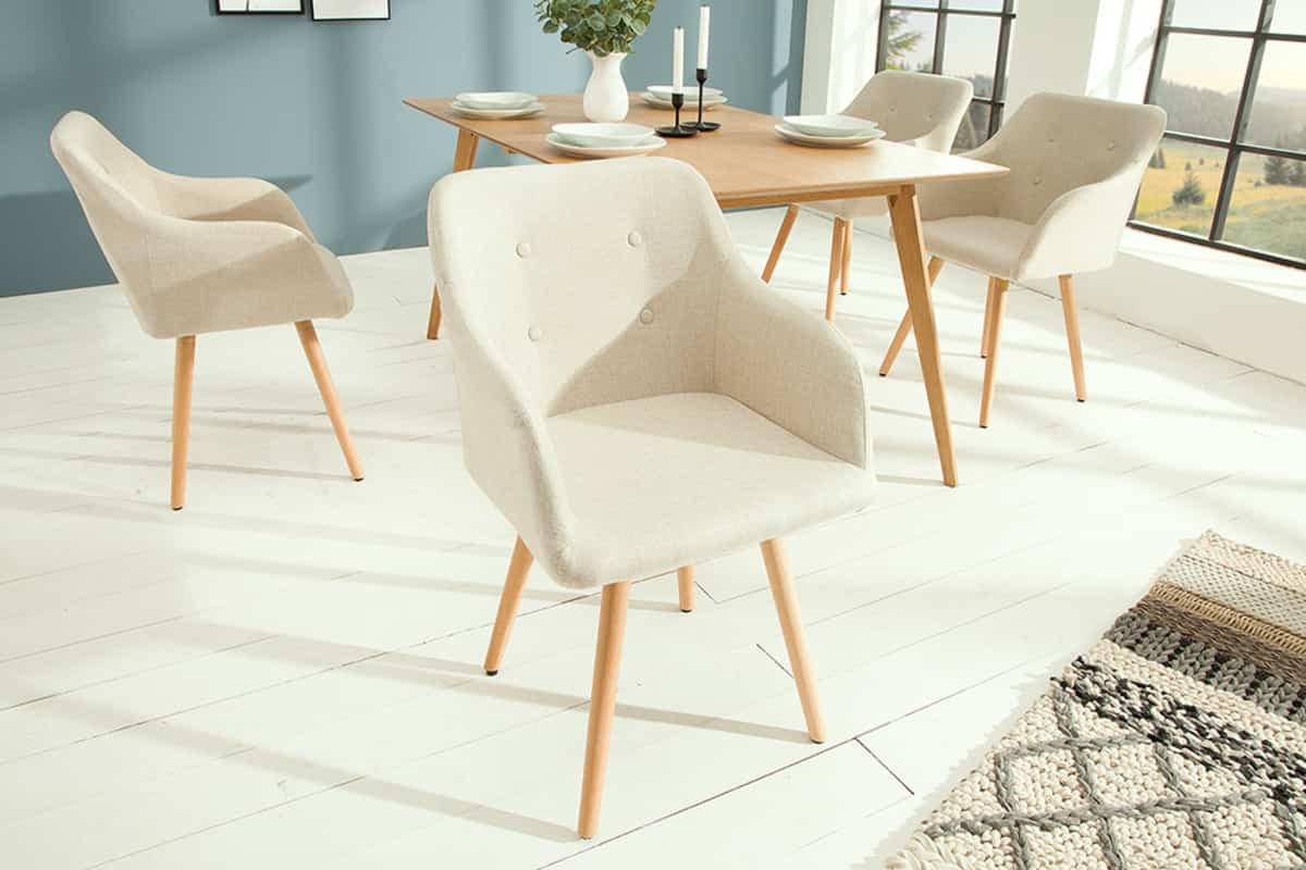 STUHL SCANDINAVIA MEISTERSTÜCK Strukturstoff Beige 85 cm - Beige/Braun, Holz/Textil (55/85/55cm) - riess-ambiente