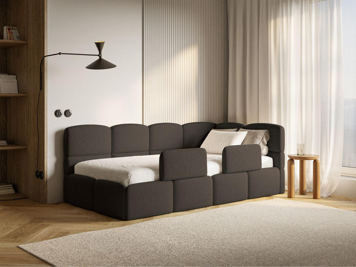 JUGENDBETT Cloudy rechts mit Matratze und Rausfallschutz Bouclé Braun - Braun, Kunststoff/Textil (90/200cm) - Selsey