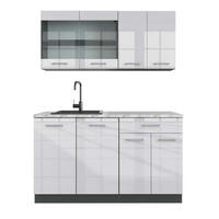 SINGLEKÜCHE R-Line Weiß Hochglanz/Anthrazit 140 cm, AP Marmor - Weiß Hochglanz/Anthrazit, Holzwerkstoff (140/81.6/60cm) - Vicco