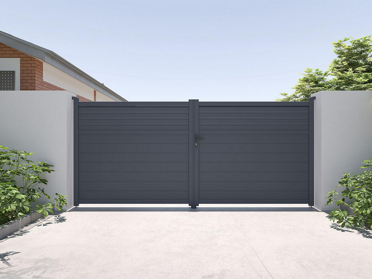 FLÜGELTOR - 392cm x 4.6cm - Aluminium - anthrazitgrau - VIAZO - Anthrazit, Metall (392/176cm) - Vente-Unique