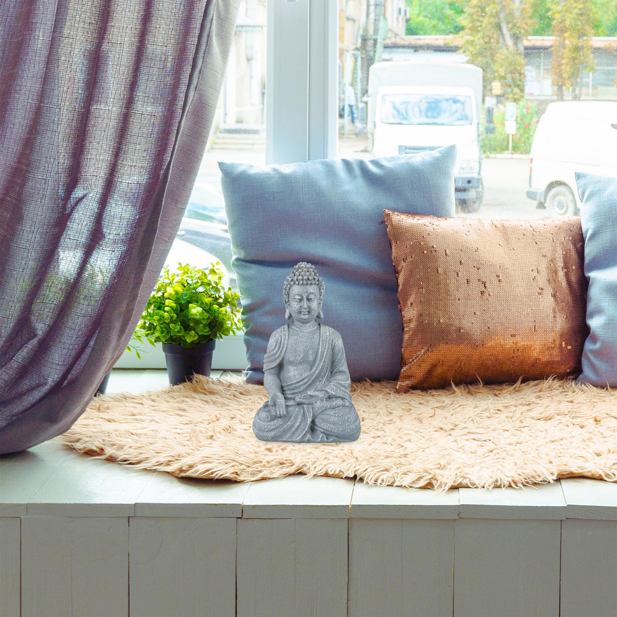 BUDDHAFIGUR - Grau, Kunststoff (18/30/11cm) - Relaxdays