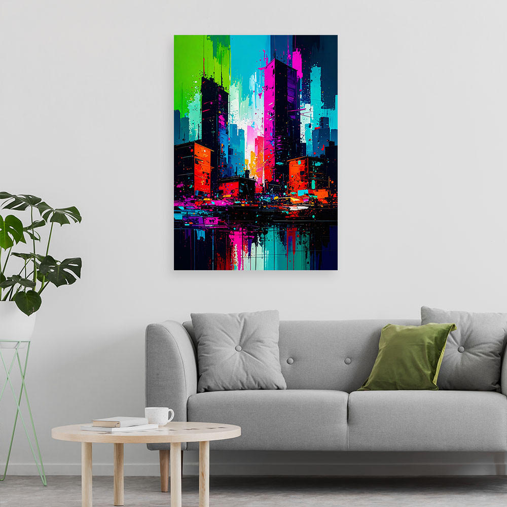 LEINWANDBILD Bunte Stadt Abstrakt 70x100cm - Multicolor, Textil (70/100cm) - Feeby