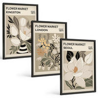 BILDER SET 3er Set - 40x60 cm Schwarzer Rahmen - Retro-Blumen aus Städten rund um die Welt - Schwarz, Kunststoff (40/60cm) - TULUP