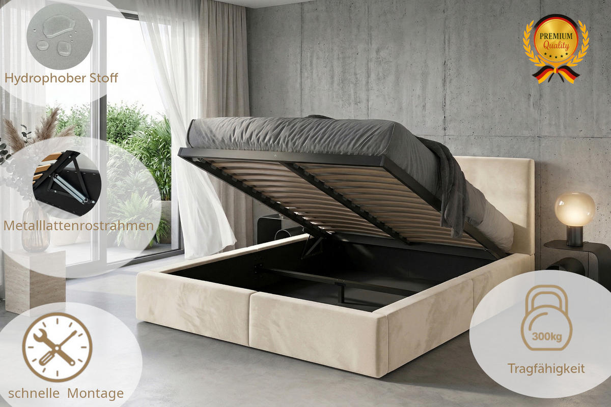 POLSTERBETT Hilton mit Stauraum - Kaschmir, Textil (160/200cm) - Interbeds