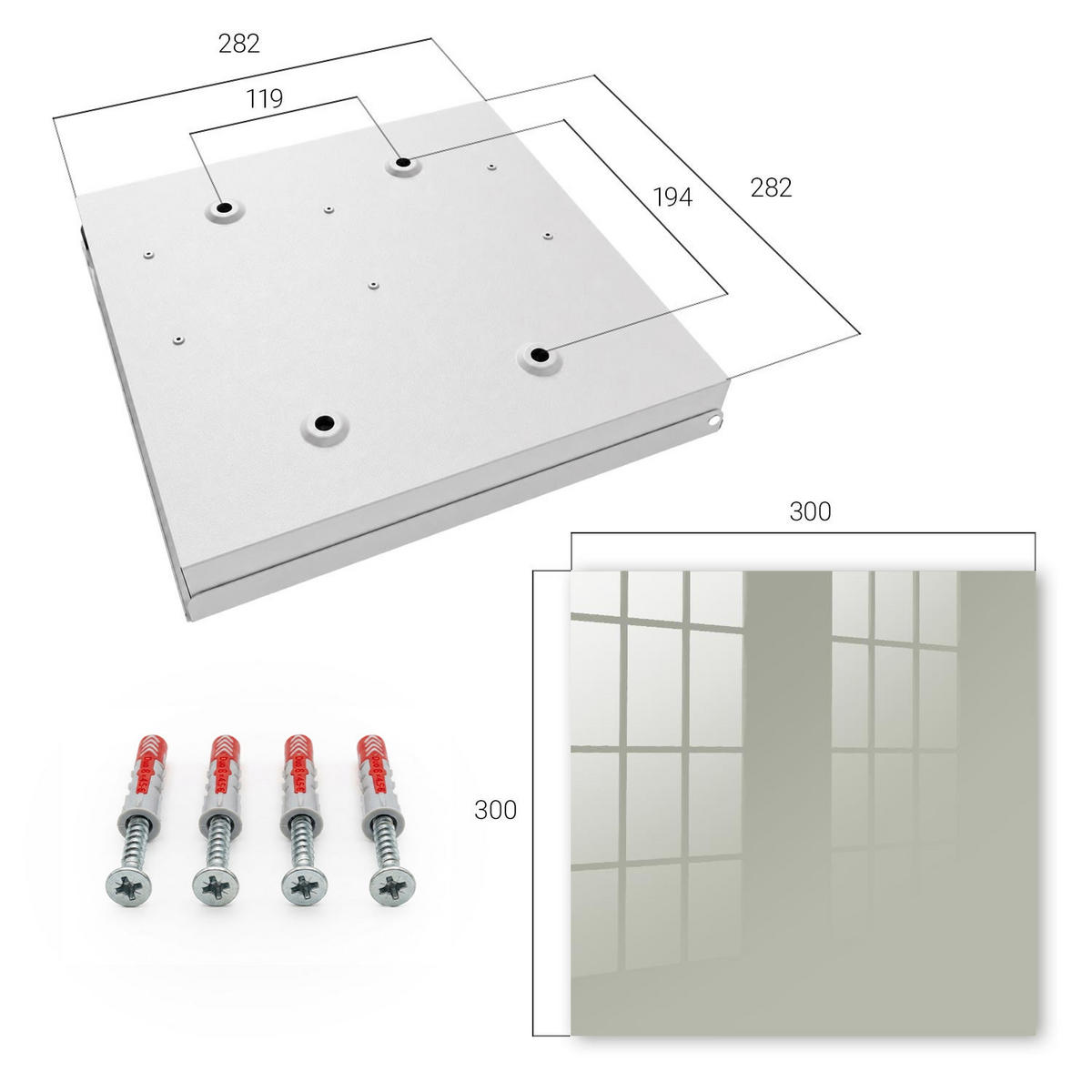 SCHLÜSSELBOX Weiß 30x30 cm – Türöffnung nach rechts - Neutralgrau - Grau, Metall (30/30/5cm) - TULUP