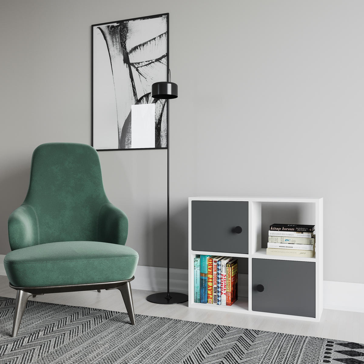 BÜCHERREGAL Tuttle Weiss Anthrazit - Weiß/Grau, Holzwerkstoff (25/63.2/72cm) - Decorotika