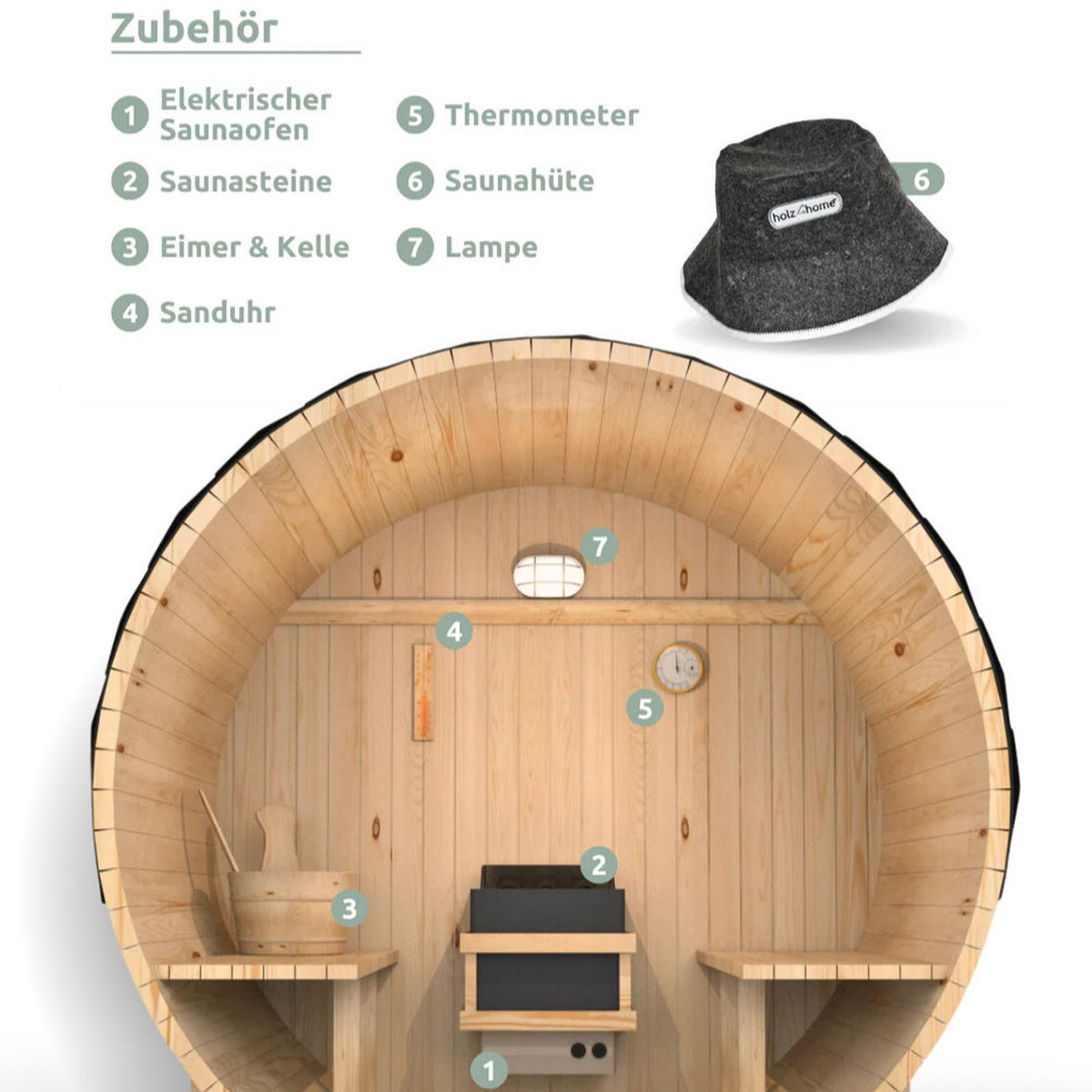 FASSSAUNA Outdoor mit Elektroofen PIET für 6 Personen Selbstmontage - Braun, Holz (180/190/240cm) - DELUKE