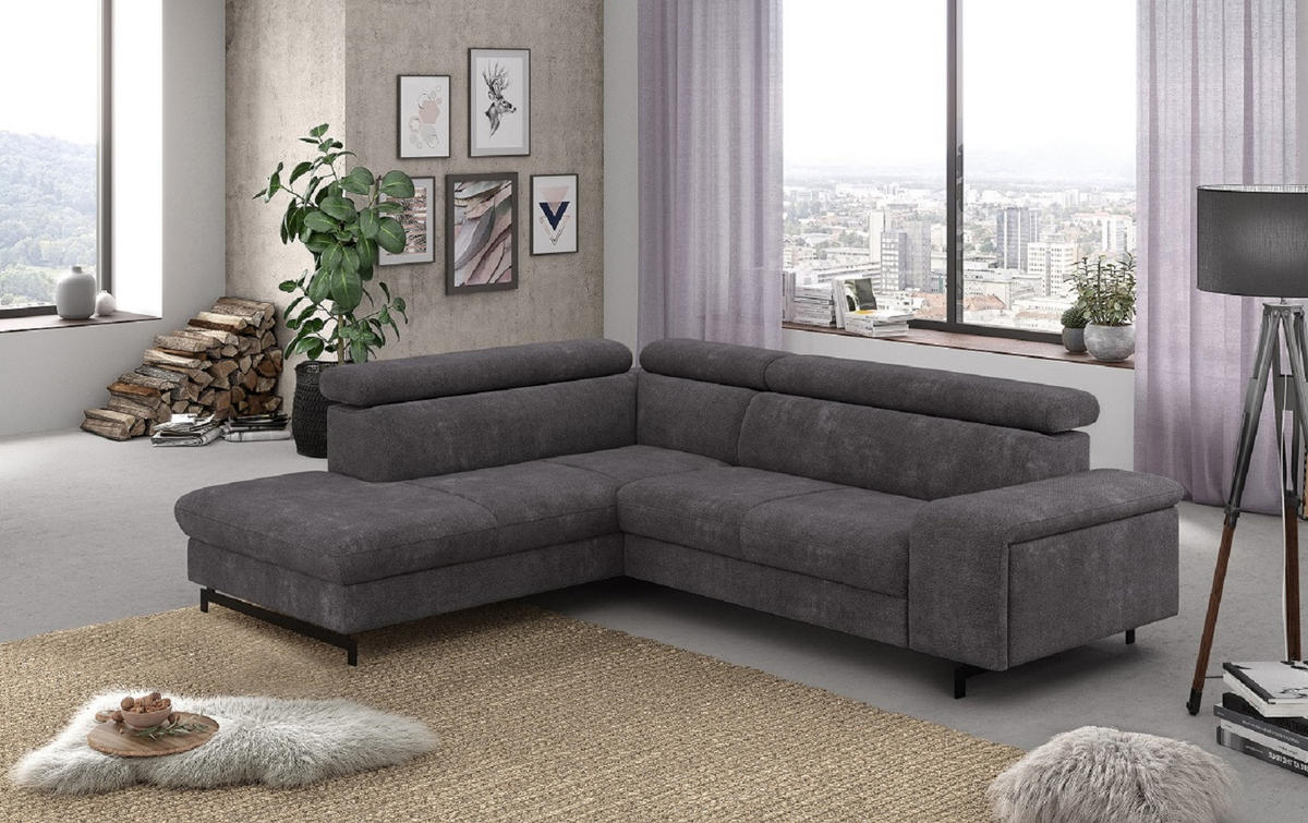 ECKSOFA mit Schlaffunktion und Bettkasten - Schwarz/Graphitfarben, Kunststoff/Textil (262/215cm) - Cotta