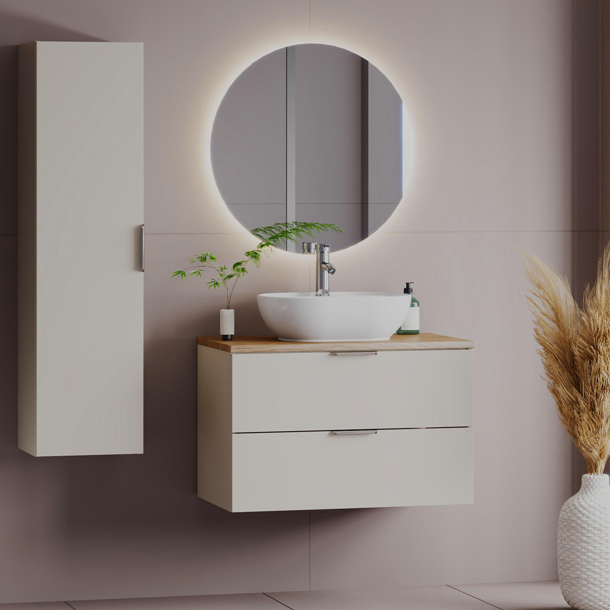 BADMÖBEL 80.6cm Astrid 2er-Set Kaschmir und Holz - Beige, Holzwerkstoff (80.6/52.2/46.5cm) - Petits-meubles