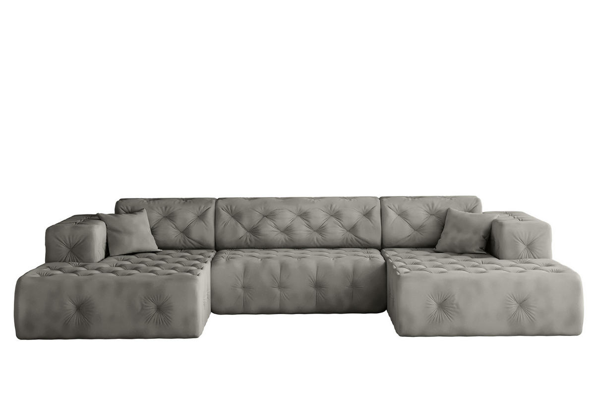 ECKSOFA LUX U-Form, Gesteppt, Stoff Whisper, Silber - Silberfarben, Holz/Textil (350/171cm) - Kaiser Möbel