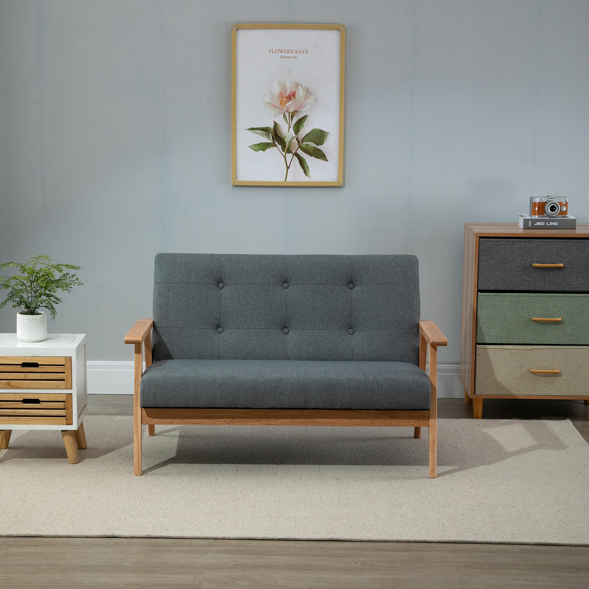 2 Sitzer Sofa Doppelsofa Polsterung Loveseat kompakt Leinen Grau - Dunkelgrau, Textil (66.5/73/115cm) - HOMCOM