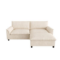 ECKSOFA 216/77/82 cm mit beweglichem Fußhocker, Stauraum und Schlaffunktion, Chenille, Beige - Beige, Textil (216/77cm) - Redom