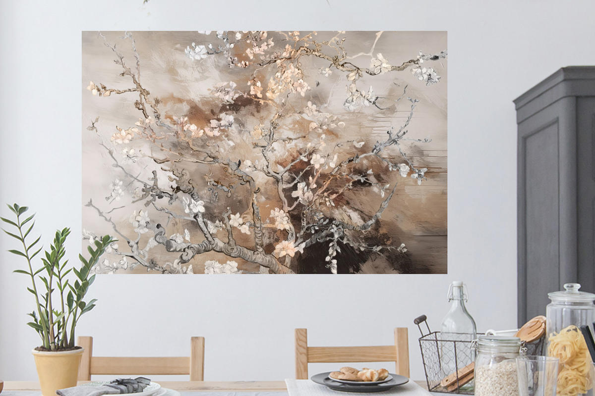 WANDTATTOO Mandelblüte - Kunst - Van Gogh - Beige - Abstrakt 120x80 cm - Braun, Kunststoff (120/80cm) - MuchoWow