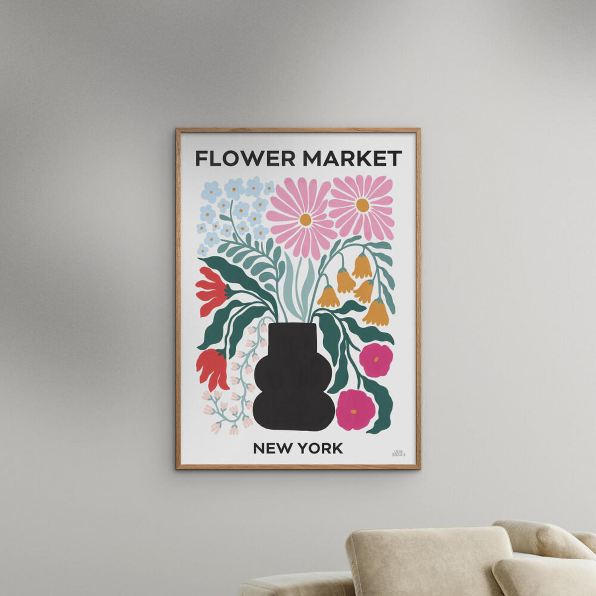 POSTER mit Rahmen Wild Apple - Flower Market III - Eichefarben/Multicolor, Holz/Papier (70/100cm) - Poster&Frame