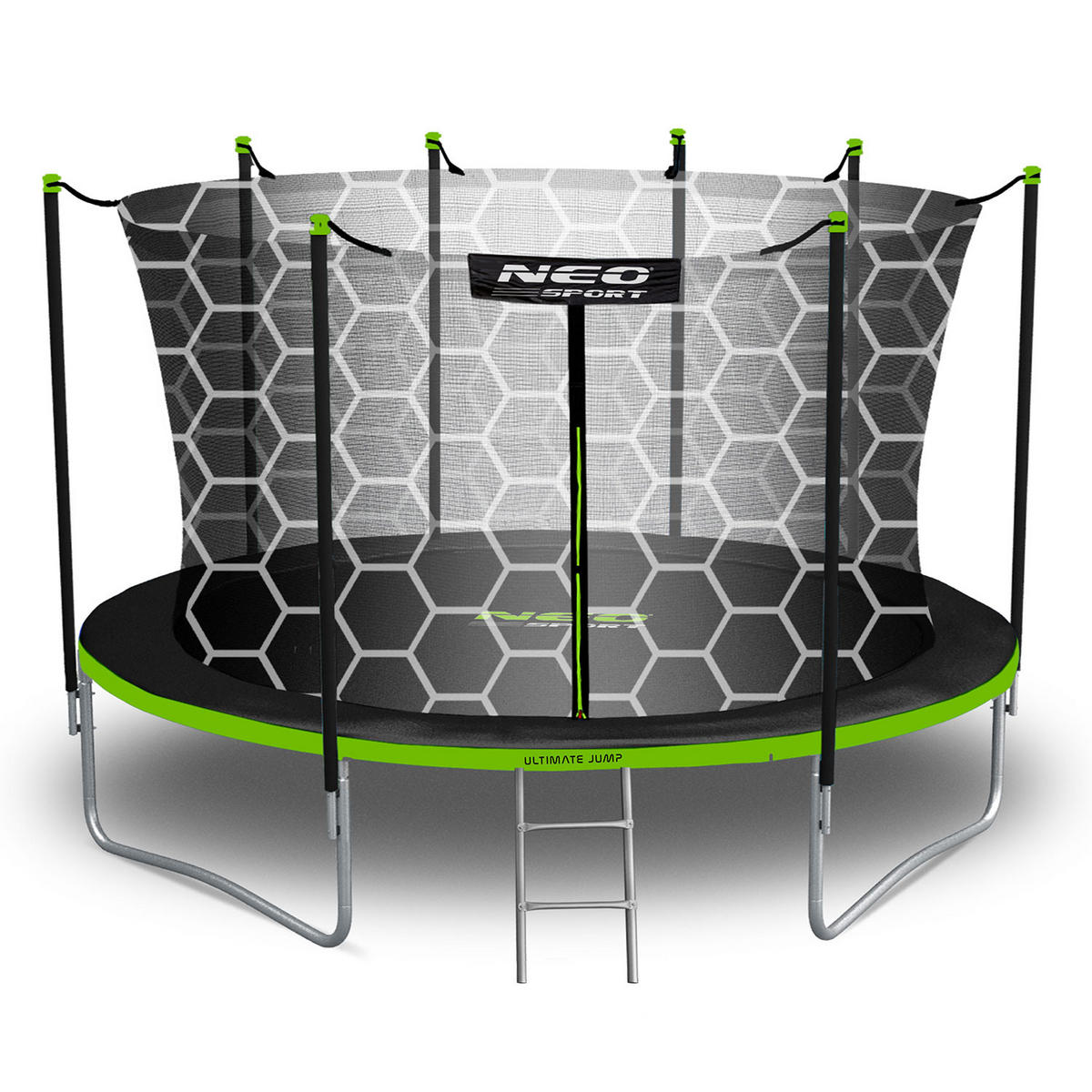 GARTENTRAMPOLIN 13 ft/404 cm mit Innennetz und Leiter - Grün, Metall (404/404cm)