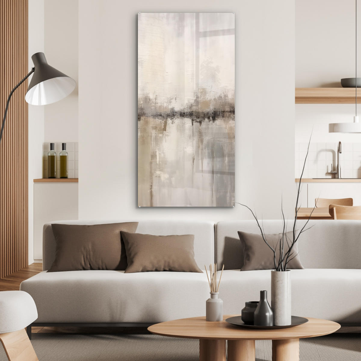 ACRYLGLASBILD Moderne Kunst - Abstrakt - Beige 60x120 cm - Beige, Glas (60/120cm) - MuchoWow