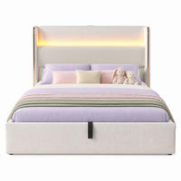 POLSTERBETT 180/200 mit Bettkasten, LED und USB & Type-C in Beige - Beige, Holzwerkstoff/Textil (180/200cm) - EVRYAE