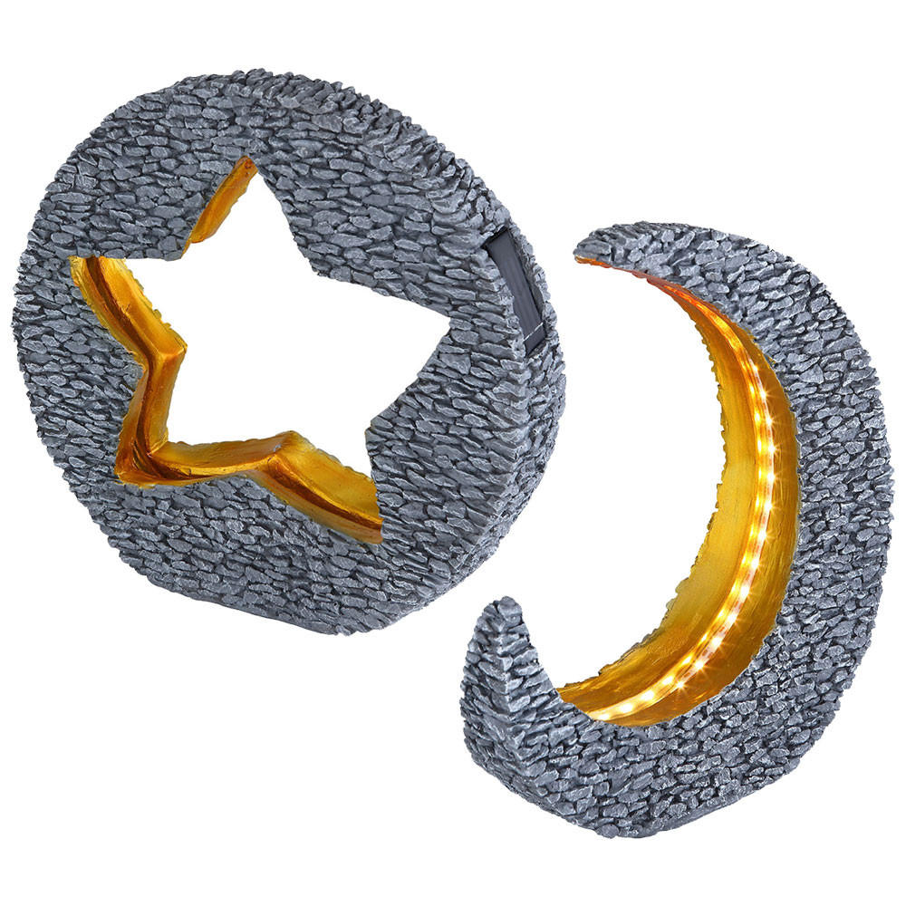 LED AUSSENLEUCHTE Steinoptik Mond Stern 2er Set - Grau, Kunststoff (31.8/8.5/29.5cm) - Globo Lighting